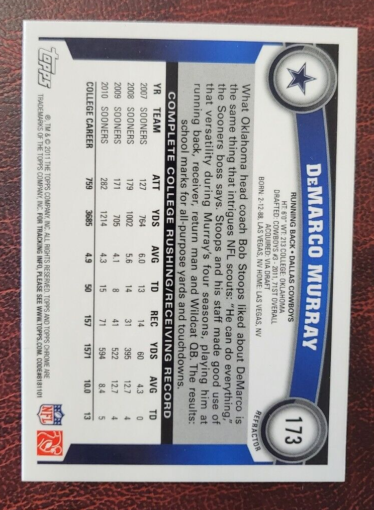 2011 TOPPS CHROME DEMARO MURRAY COWBOYS XFRACTOR REFRACTOR ROOKIE RC CARD