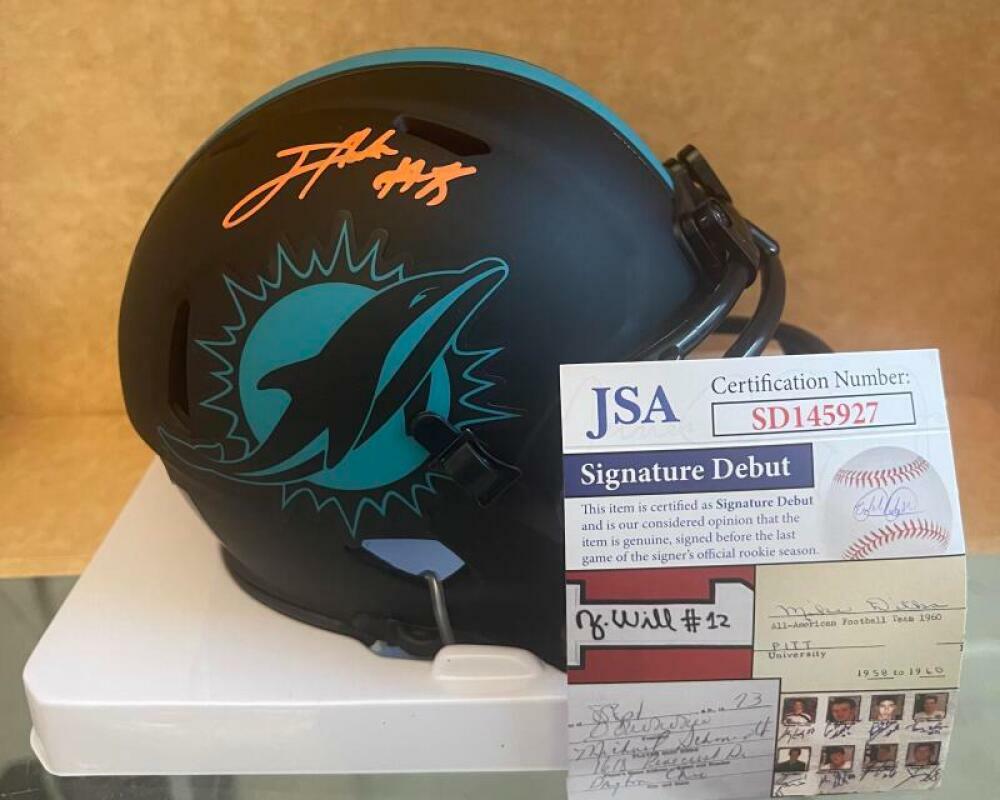 JEVON HOLLAND MIAMI DOLPHINS SIGNED ECLIPSE MINI HELMET SIGNATURE DEBUT JSA