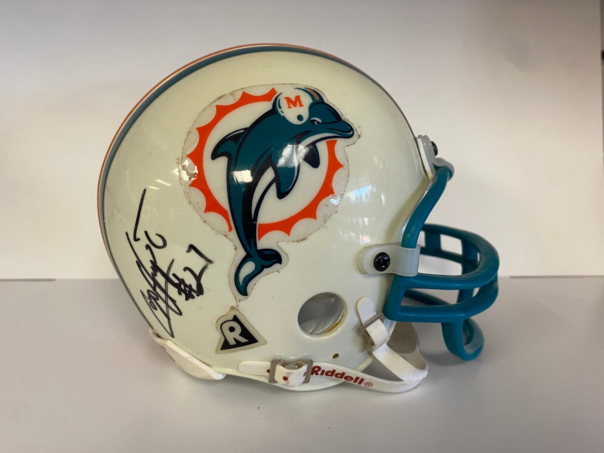 LARRY BALL LORENZO HAMPTON S WOODEN DOLPHINS SIGNED AUTO MINI HELMET W/COA