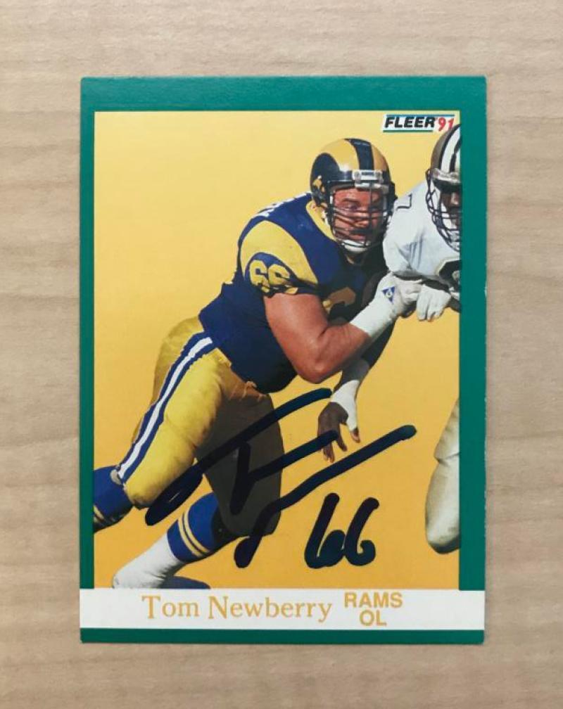 TOM NEWBERRY LOS ANGELES RAMS SIGNED AUTOGRAPHED 1991 FLEER CARD #274 W/COA 