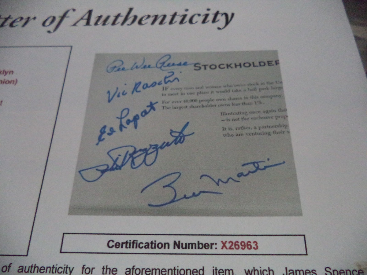 PEE WEE REESE / PHIL RIZZUTO / VIC RASCHI ED LOPAT SIGNED ADVERTISEMENT JSA LOA