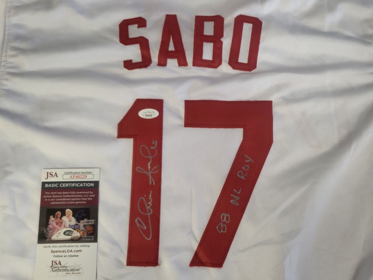 CHRIS SABO #17 CINCINNATI REDS 88 NL ROY AUTO SIGNED CUSTOM JERSEY XL JSA COA