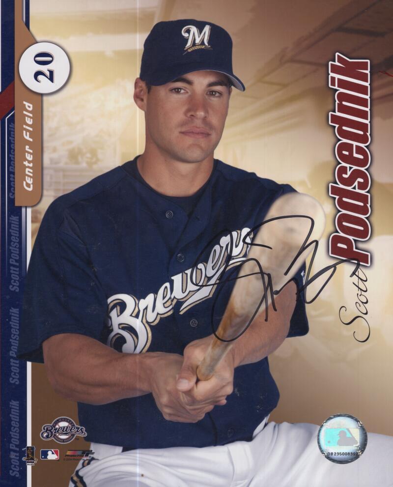 SCOTT PODSEDNIK  BREWERS SIGNED AUTOGRAPHED 8X10 PHOTO W/ COA
