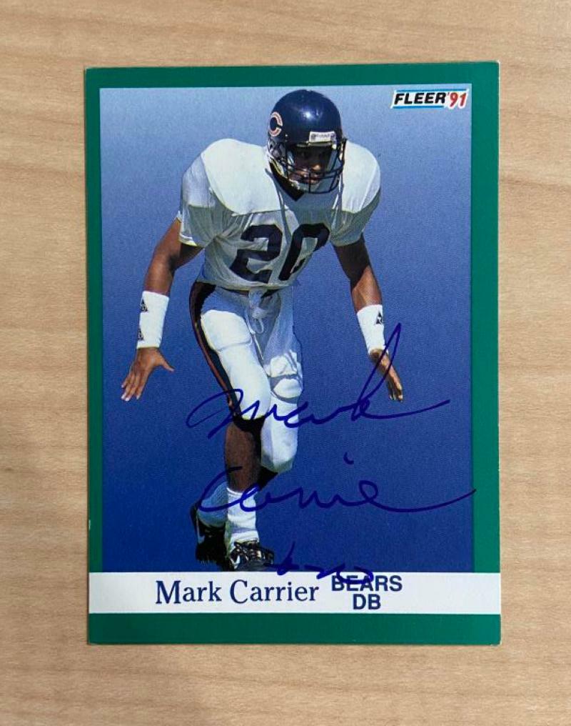 MARK CARRIER CHICAGO BEARS SIGNED AUTOGRAPHED 1991 FLEER CARD #216 W/COA