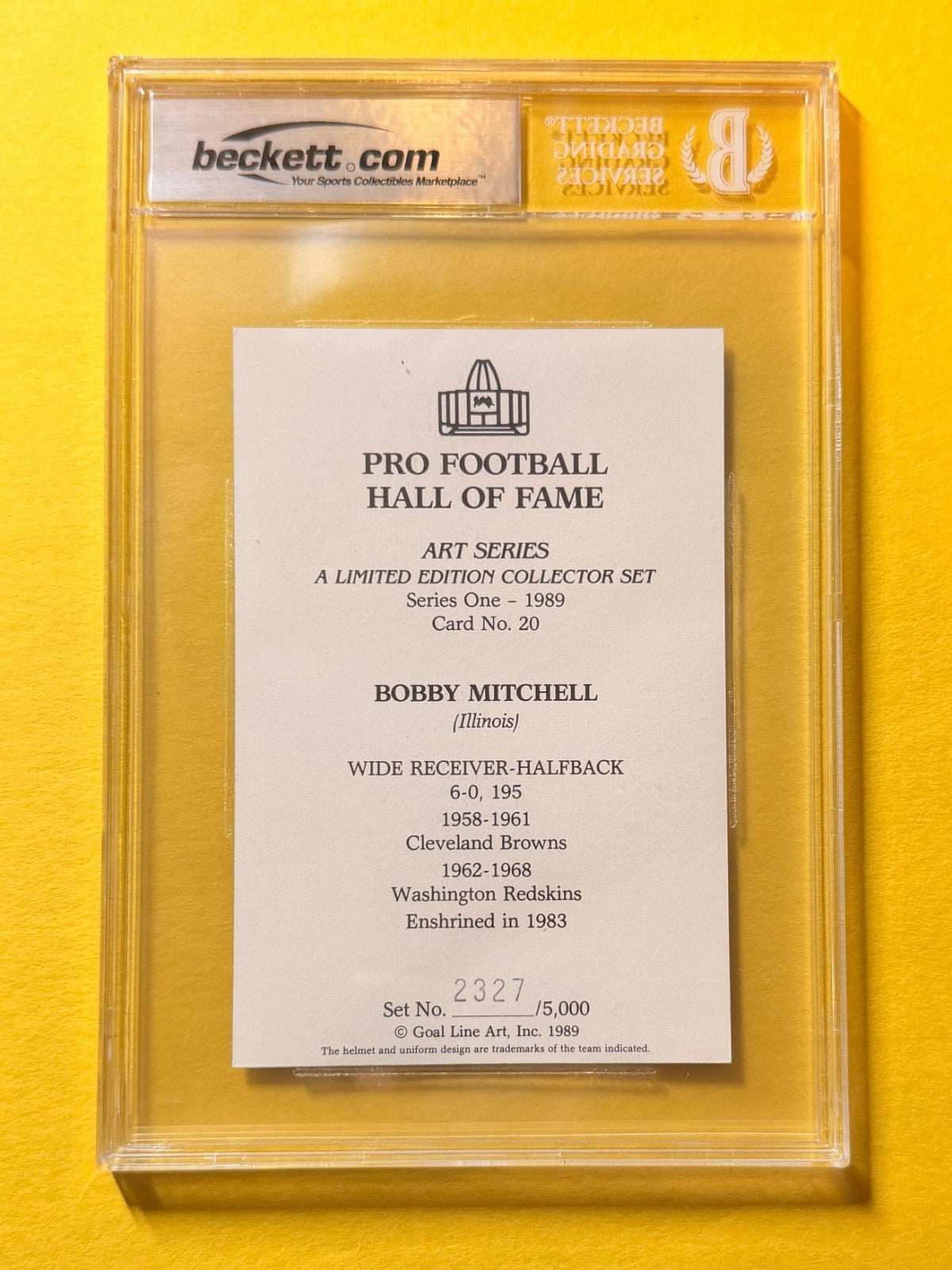 1989 GOAL LINE HOF BOBBY MITCHELL #20 SIGNED ART BECKETT AUTHENTIC "HOF 83"