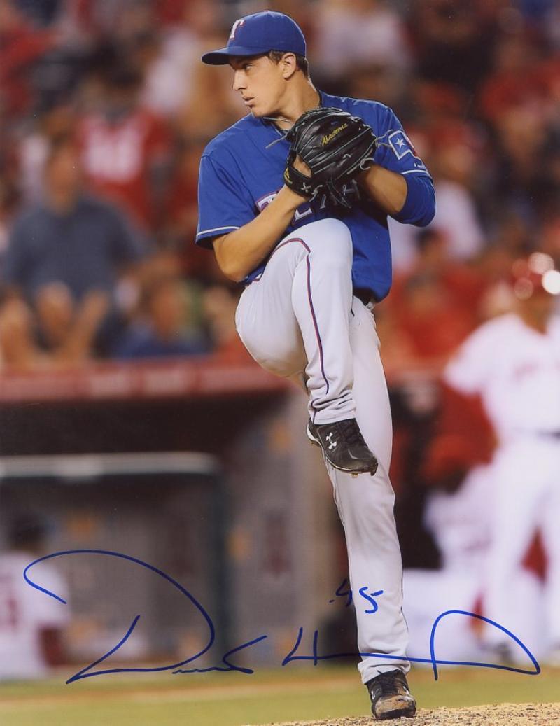 DEREK HOLLAND ACTION TEXAS RANGERS SIGNED 8X10 PHOTO W/COA