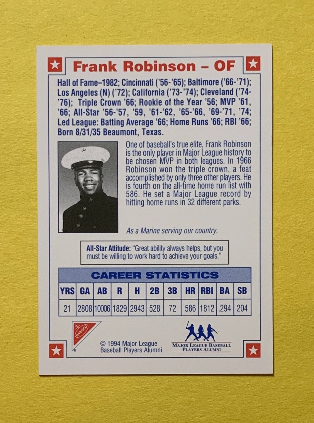 1993 NABISCO ALL STAR AUTOGRAPHS FRANK ROBINSON CARD
