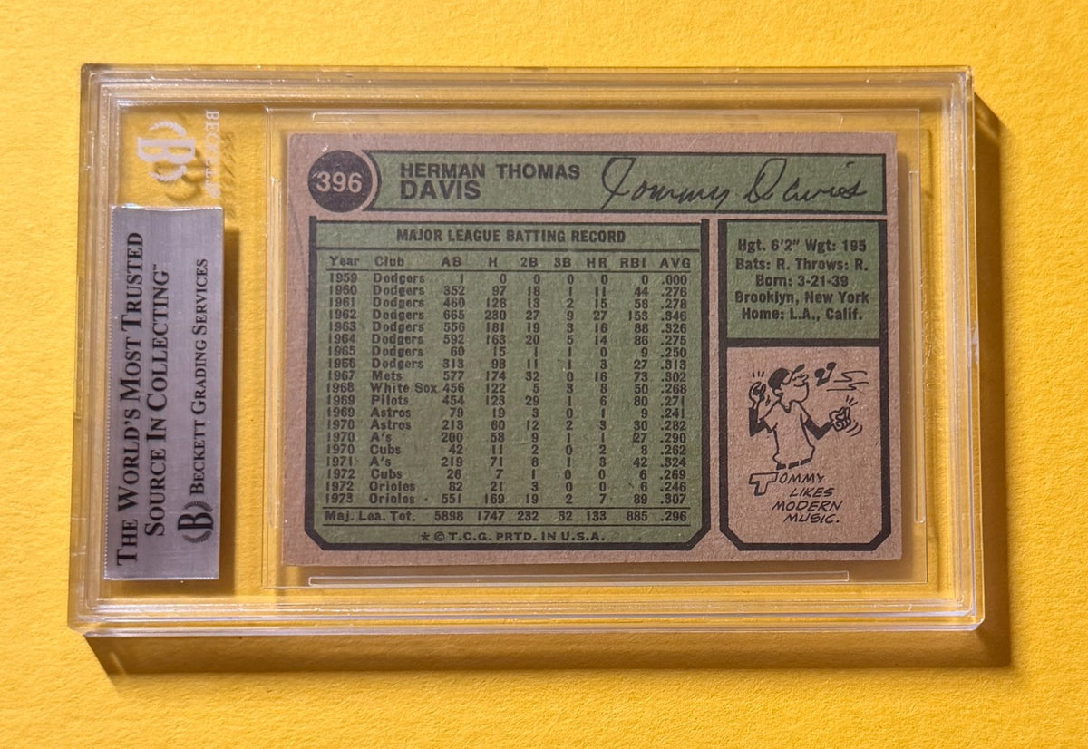 1974 TOPPS TOMMY DAVIS #396 SIGNED AUTO CARD BECKETT AUTHENTIC ORIOLES