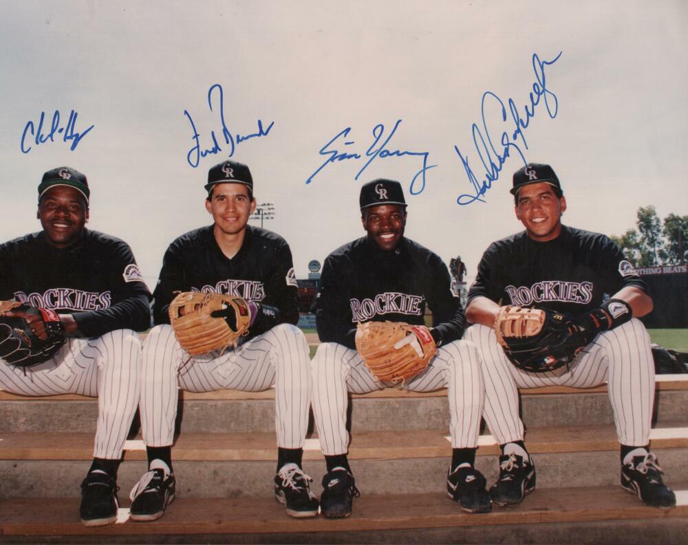 CHARLIE HAYES,BENAVIDES ERIC YOUNG ANDRES GALARRAGO ROCKIES SIGNED 8X11 W/ COA