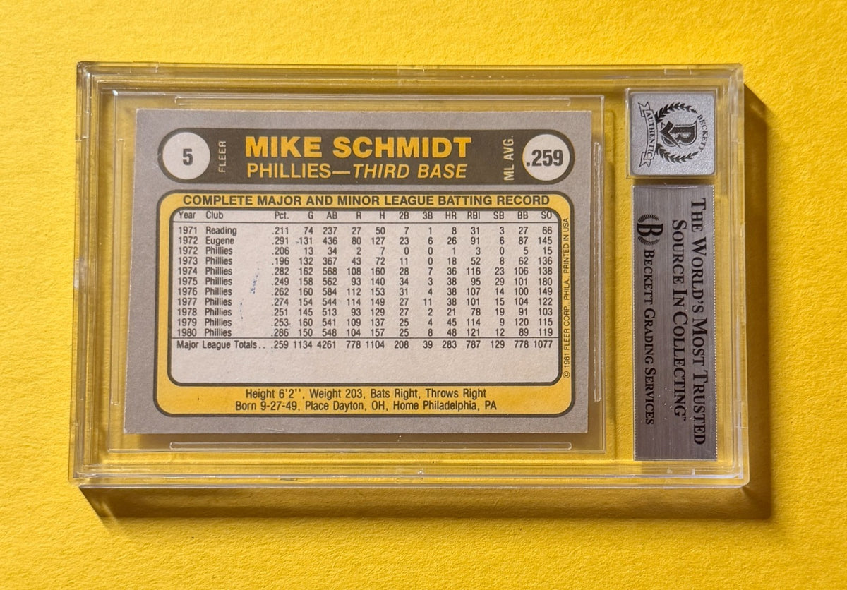 1981 FLEER MIKE SCHMIDT #5A SIGNED AUTO CARD BECKETT 10 AUTHENTIC "80 81 86 MVP"