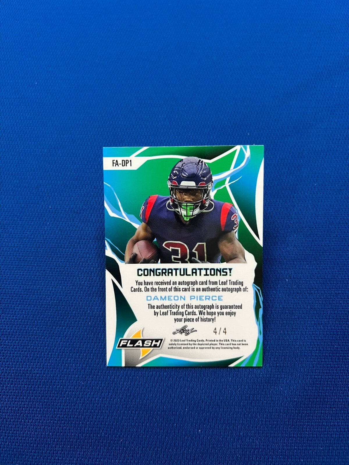 2023 LEAF FLASH DAMEON PIERCE HOUSTON TEXANS AUTO SIGNED CARD 4/4