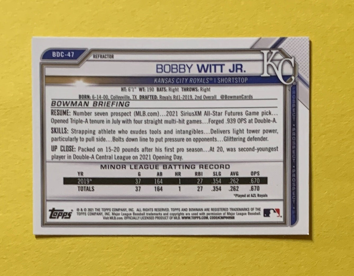 2021 BOWMAN CHROME BOBBY WITT JR. REFRACTOR #BDC-47 ROYALS