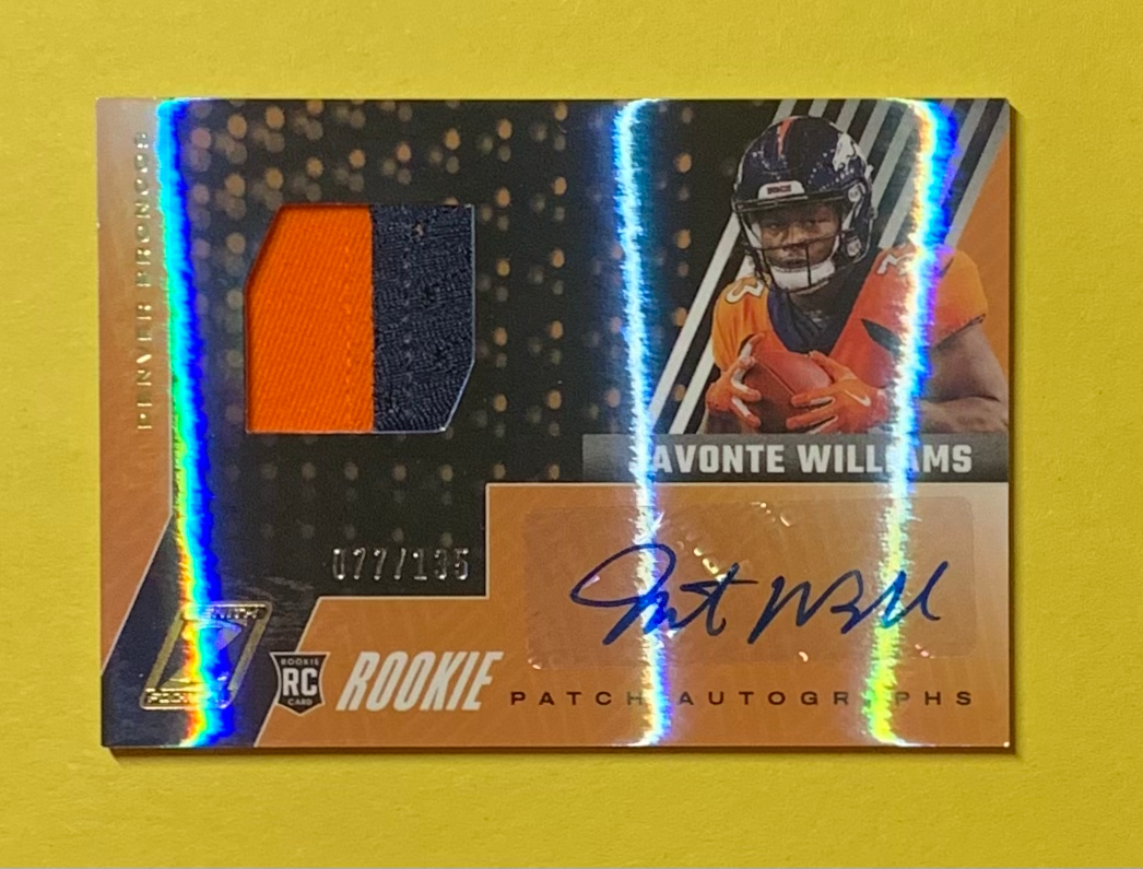 2021 PANINI ZENITH JAVONTE WILLIAMS ROOKIE PATCH AUTO /135 #105 BRONCOS