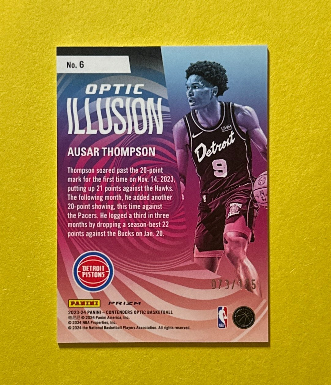 2023-24 PANINI CONTENDERS OPTIC AUSAR THOMPSON ILLUSION ROOKIE CARD /175 #6