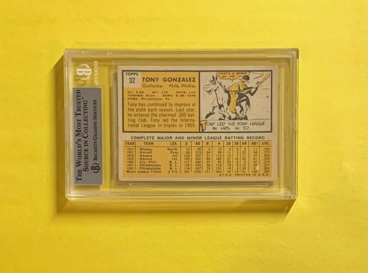 1963 TOPPS TONY GONZALEZ #32 AUTHENTIC AUTO BECKETT CERTIFIED PHILLIES