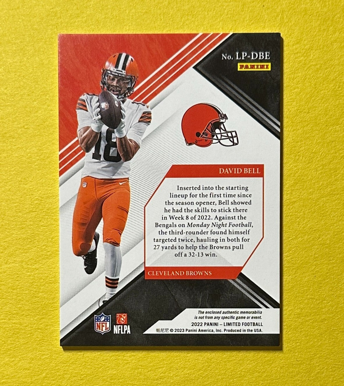 2022 PANINI LIMITED DAVID BELL UNLIMITED POTENTIAL RELIC /99 #LP-DBE BROWNS
