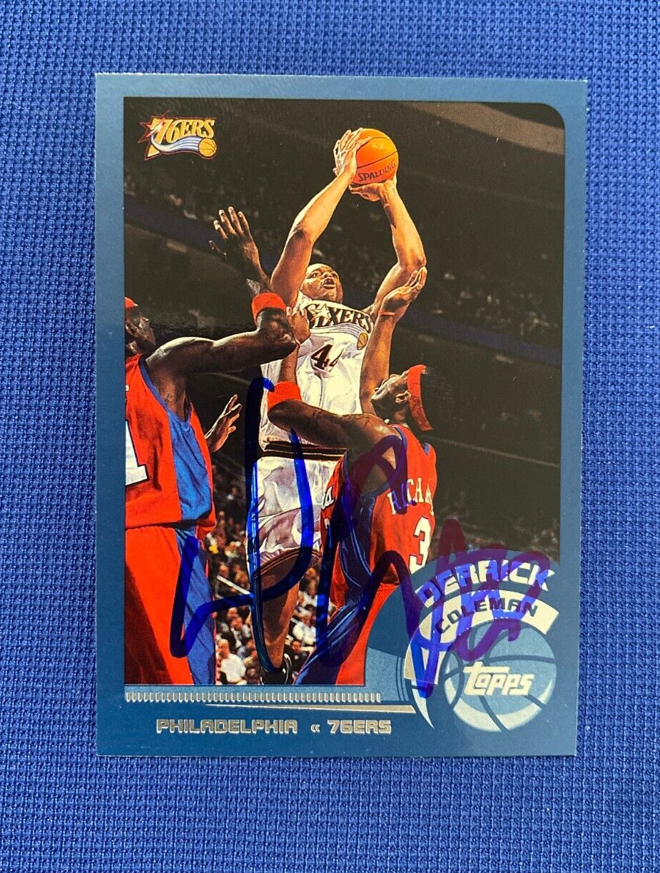 2002 TOPPS DERRICK COLEMAN 76ERS SIGNED AUTO AUTOGRAPHED CARD #125 W/COA