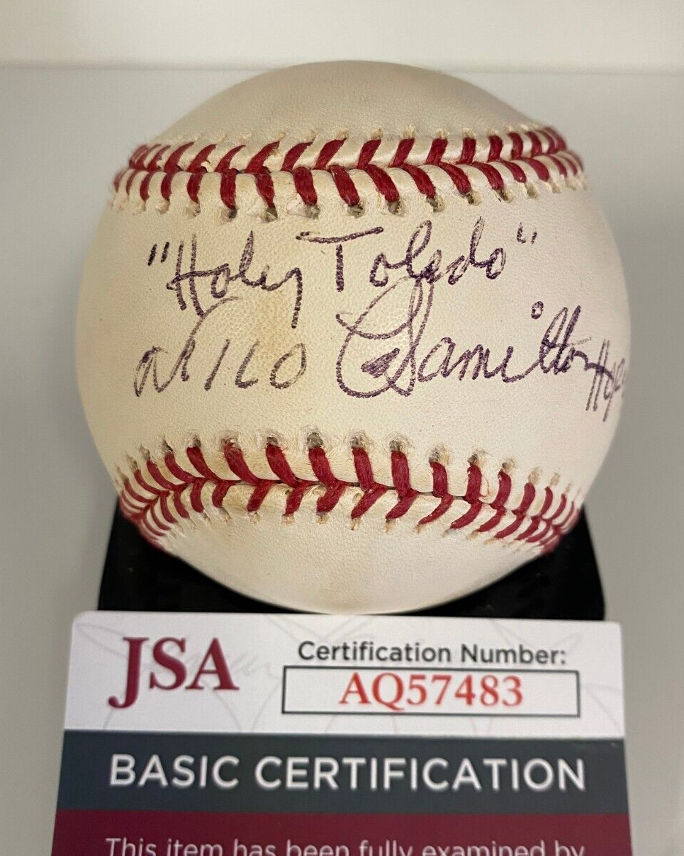 MILO HAMILTON "HOLY TOLEDO" HOF 92 SIGNED AUTOGRAPHED M.L. BASEBALL JSA AUTH