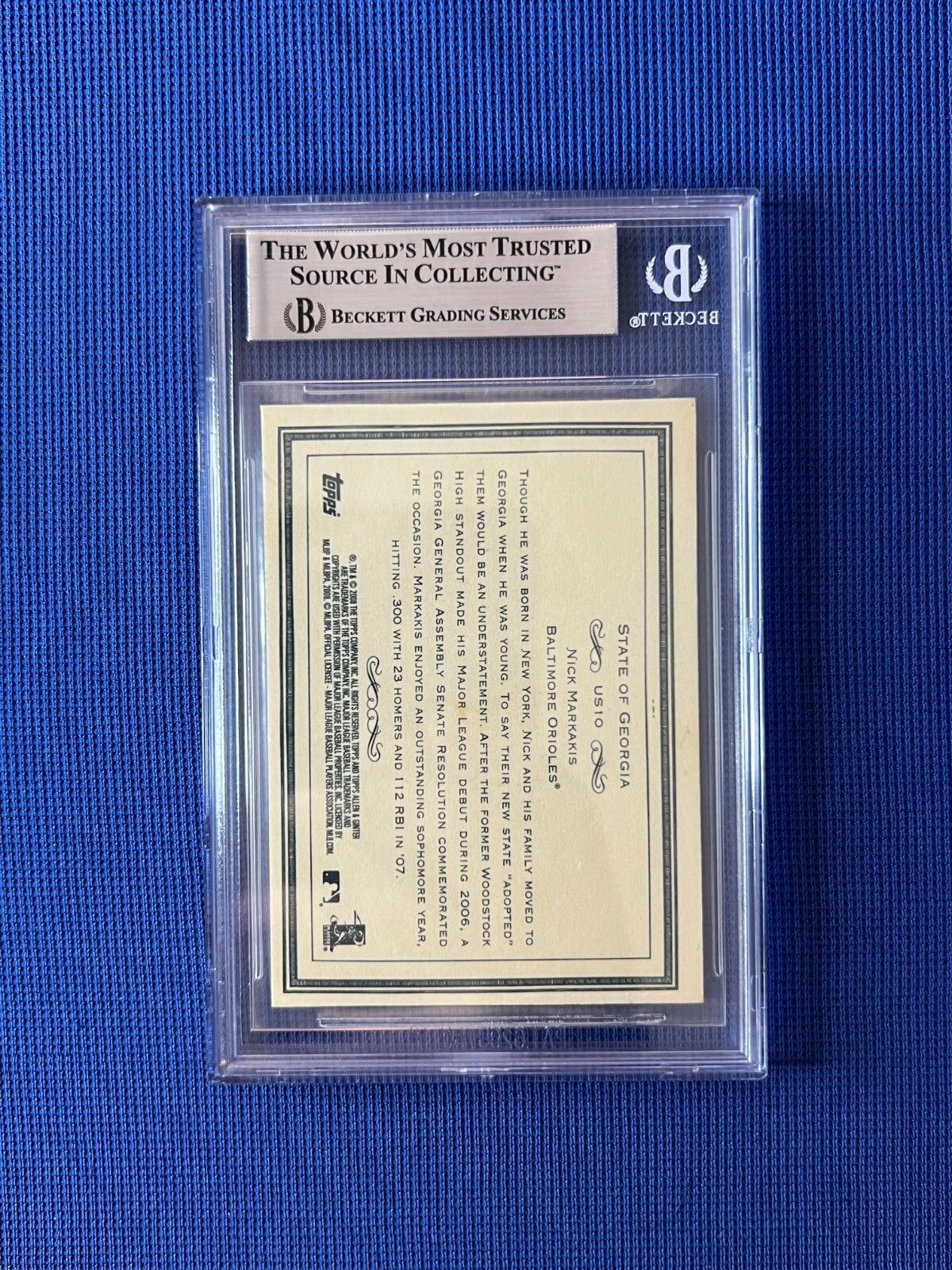 2008 TOPPS ALLEN & GINTER NICK MARKAKIS ORIOLES SIGNED AUTO #US10 CARD BECKETT