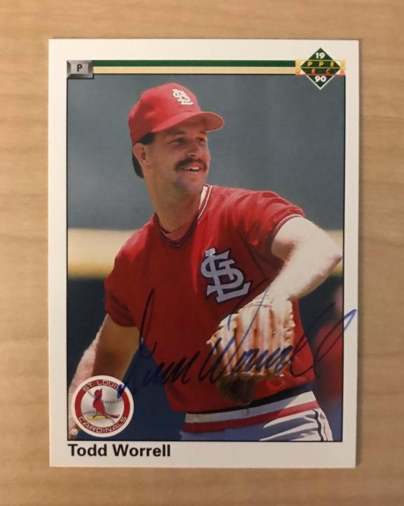 TODD WORRELL ST. LOUIS CARDINALS AUTOGRAPHED 1990 UPPER DECK CARD #467 W/COA 