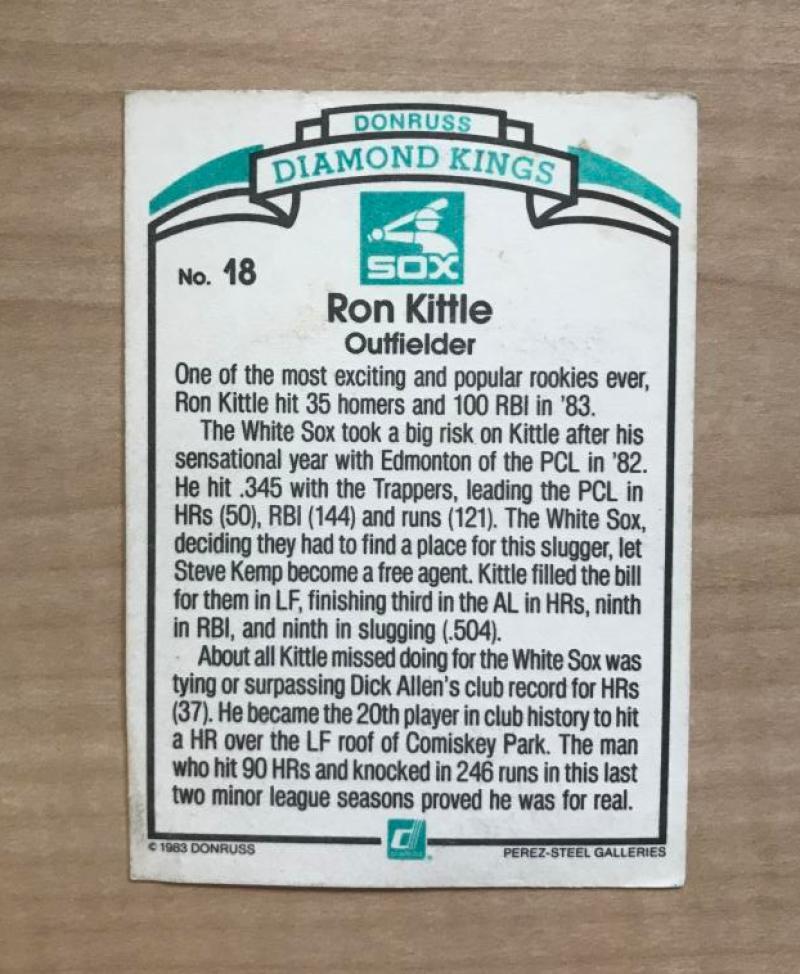 RON KITTLE CHICAGO WHITE SOX SIGNED 1983 DONRUSS DIAMOND KINGS CARD #18 W/COA 