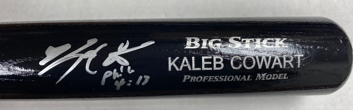KALEB COWART ANGELS SIGNED AUTOGRAPHED AUTO BLACK RAWLINGS ENGRAVED BAT W/COA