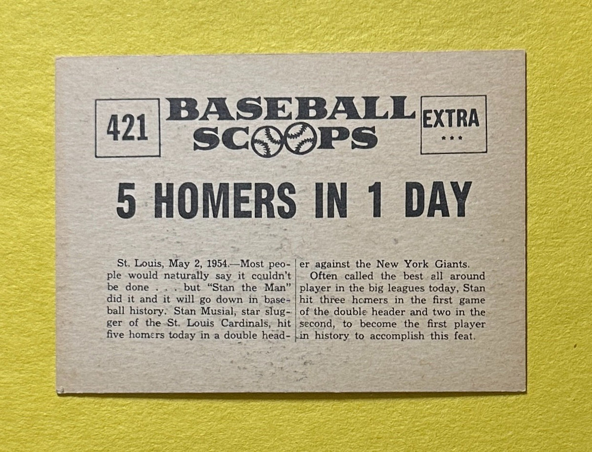 1961 NU-CARD BASEBALL SCOOPS STAN MUSIAL HITS 5 HOMERS IN 1 DAY #421 HOF