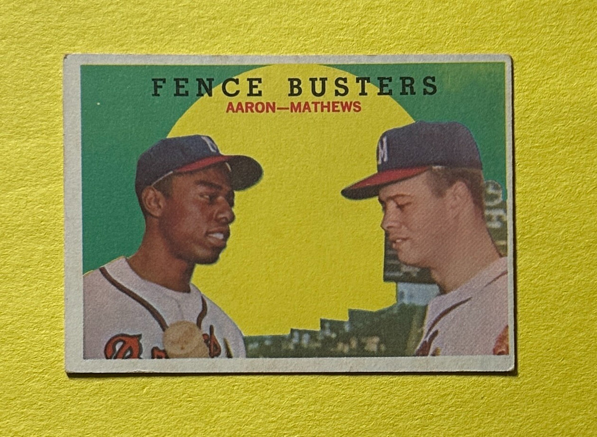 1959 TOPPS FENCE BUSTERS HANK AARON ED MATHEWS #212 BRAVES HOF