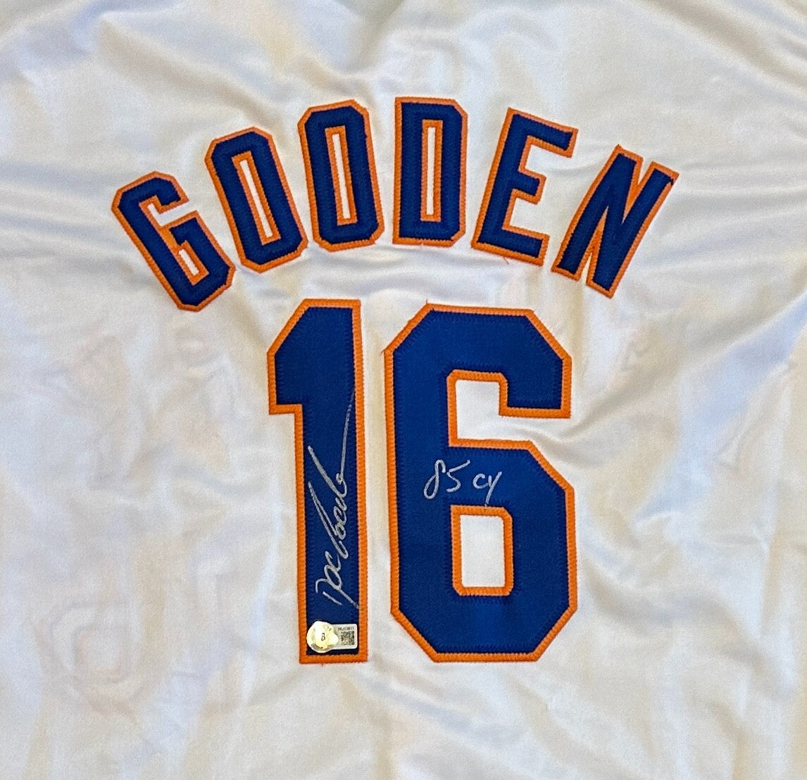 DWIGHT GOODEN METS SIGNED AUTO'D "85 CY" WHITE CUSTOM JERSEY SZ XL BECKETT