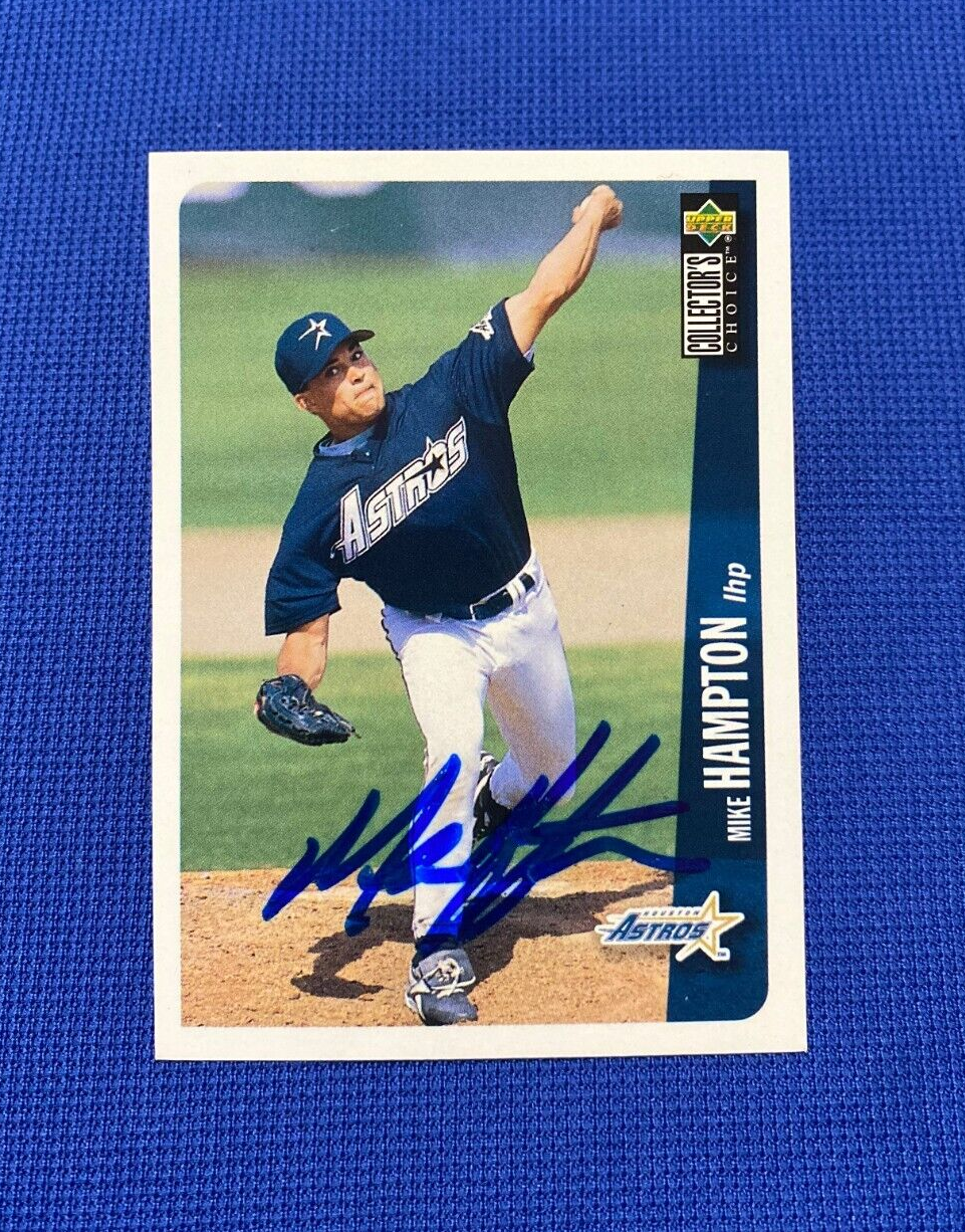 1995 UD COLLECTORS CHOICE MIKE HAMPTON ASTROS SIGNED AUTOGRAPHED #158 CARD W/COA