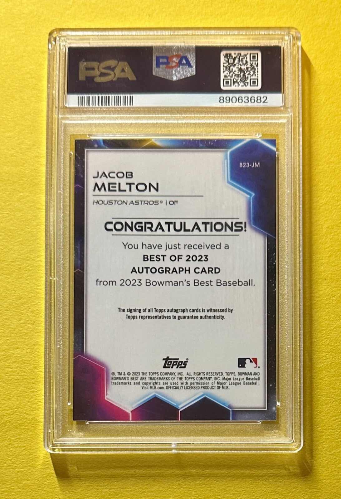 2023 BOWMAN'S BEST JACOB MELTON BEST OF 2023 AUTO #B23-JM PSA MINT 9