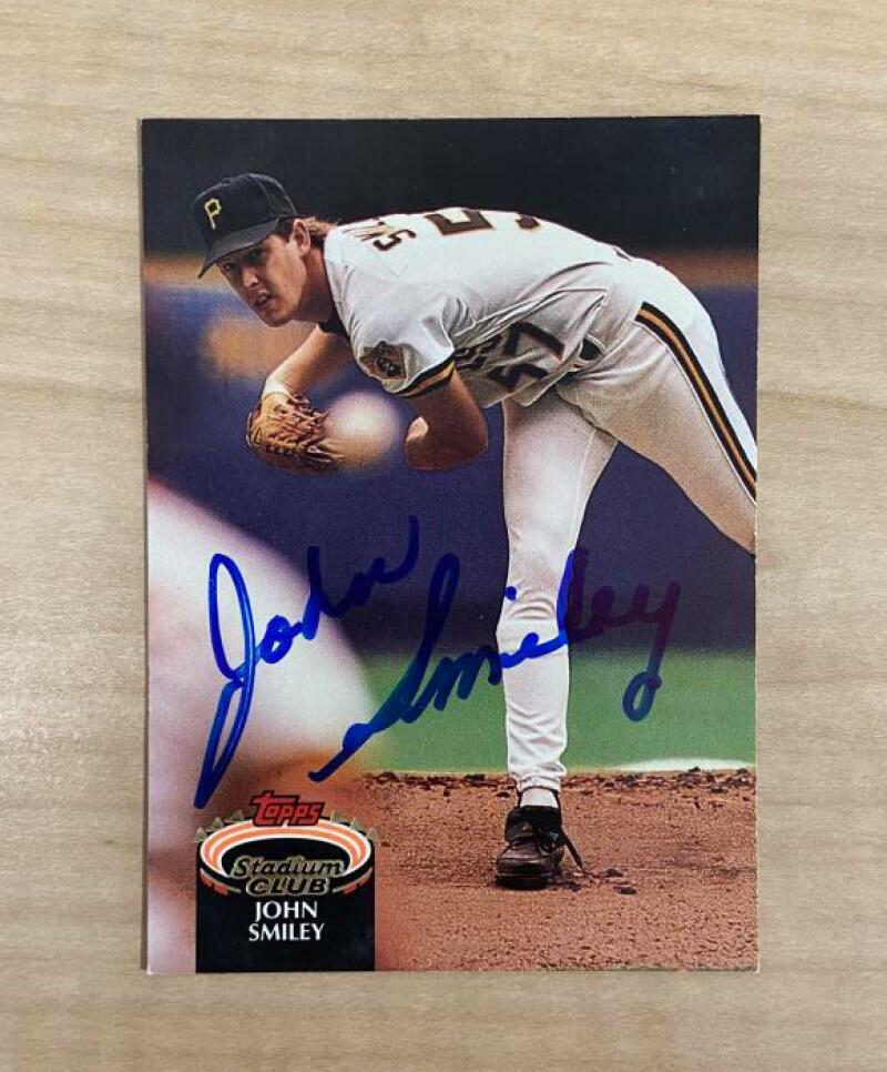 JOHN SMILEY PITTSBURGH PIRATES SIGNED 1992 TOPPS STADIUM CLUB CARD #380 W/COA