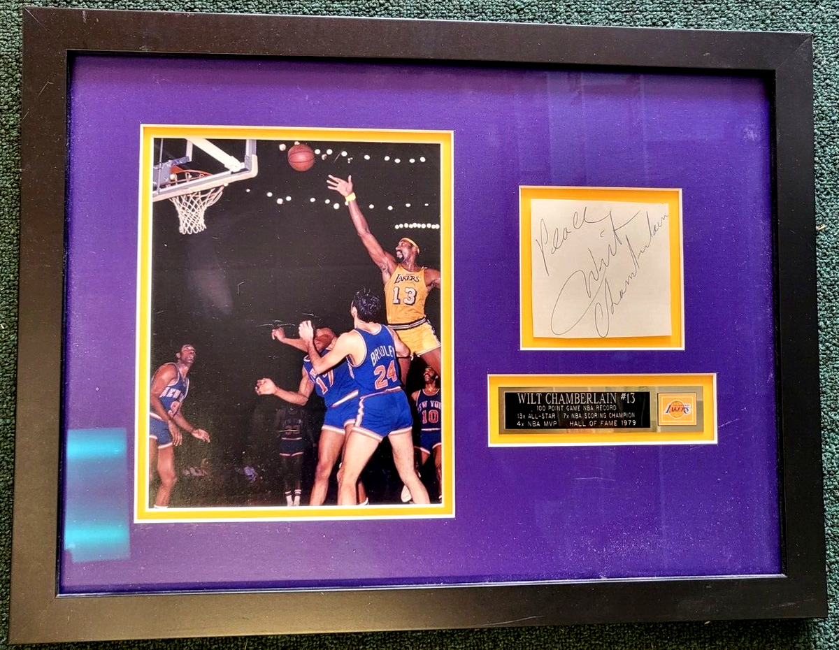 WILT CHAMBERLAIN LAKERS SIGNED AUTOGRAPHED CUT MATTED & FRAMED BEAUTIFUL
