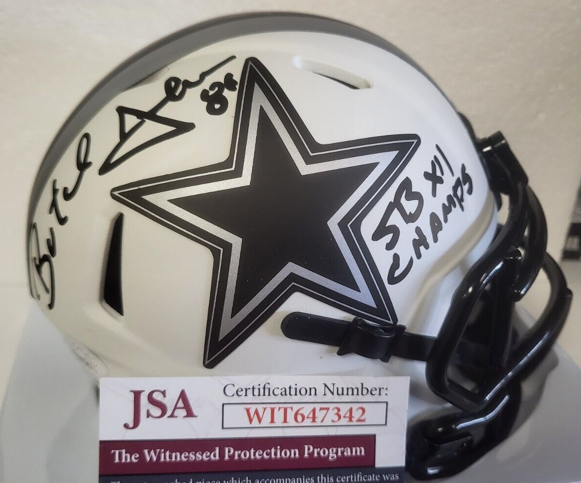 BUTCH JOHNSON COWBOYS SB CHAMPS SIGNED AUTO LUNAR MINI HELMET JSA #WIT647342