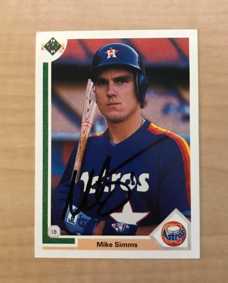 MIKE SIMMS HOUSTON ASTROS SIGNED AUTOGRAPHED 1991 UPPER DECK CARD #664 W/COA 
