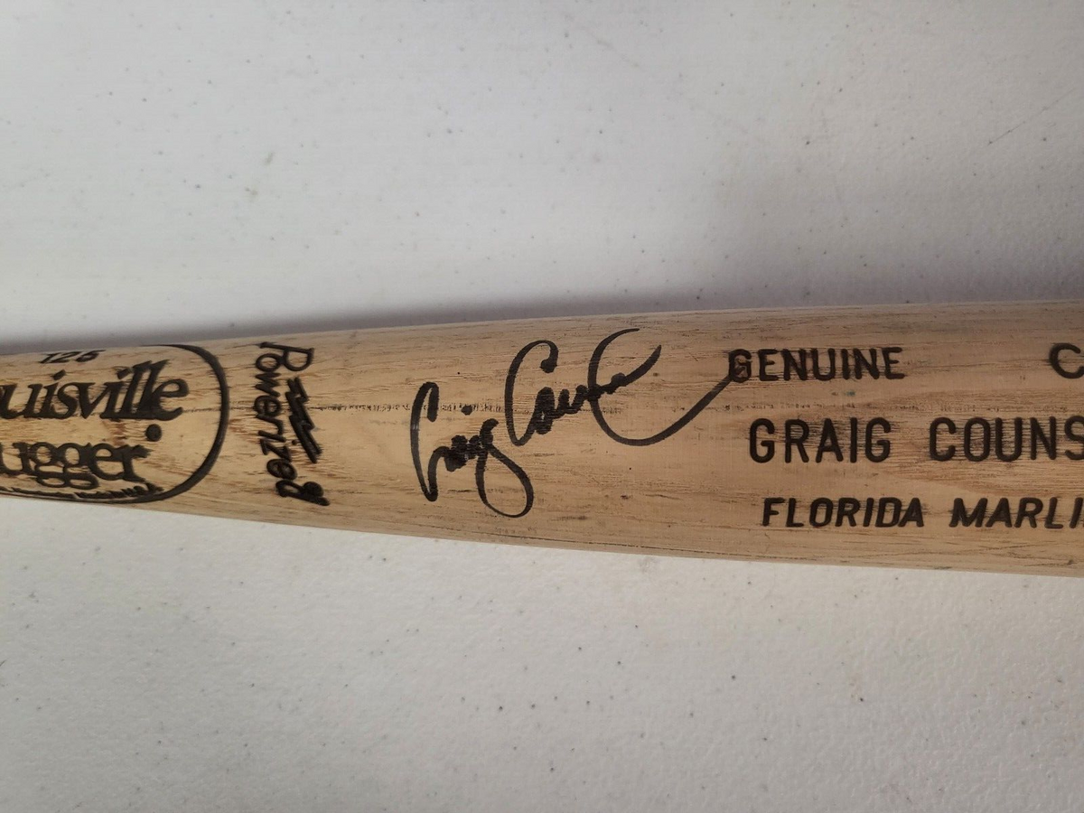 CRAIG COUNSELL FL MARLINS SIGNED AUTO GAME USED LOUISVILLE SLUGGER BAT BECKETT