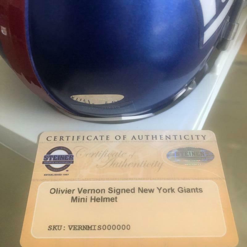 OLIVIER VERNON NEW YORK GIANTS SIGNED AUTOGRAPHED MINI HELMET  STEINER 