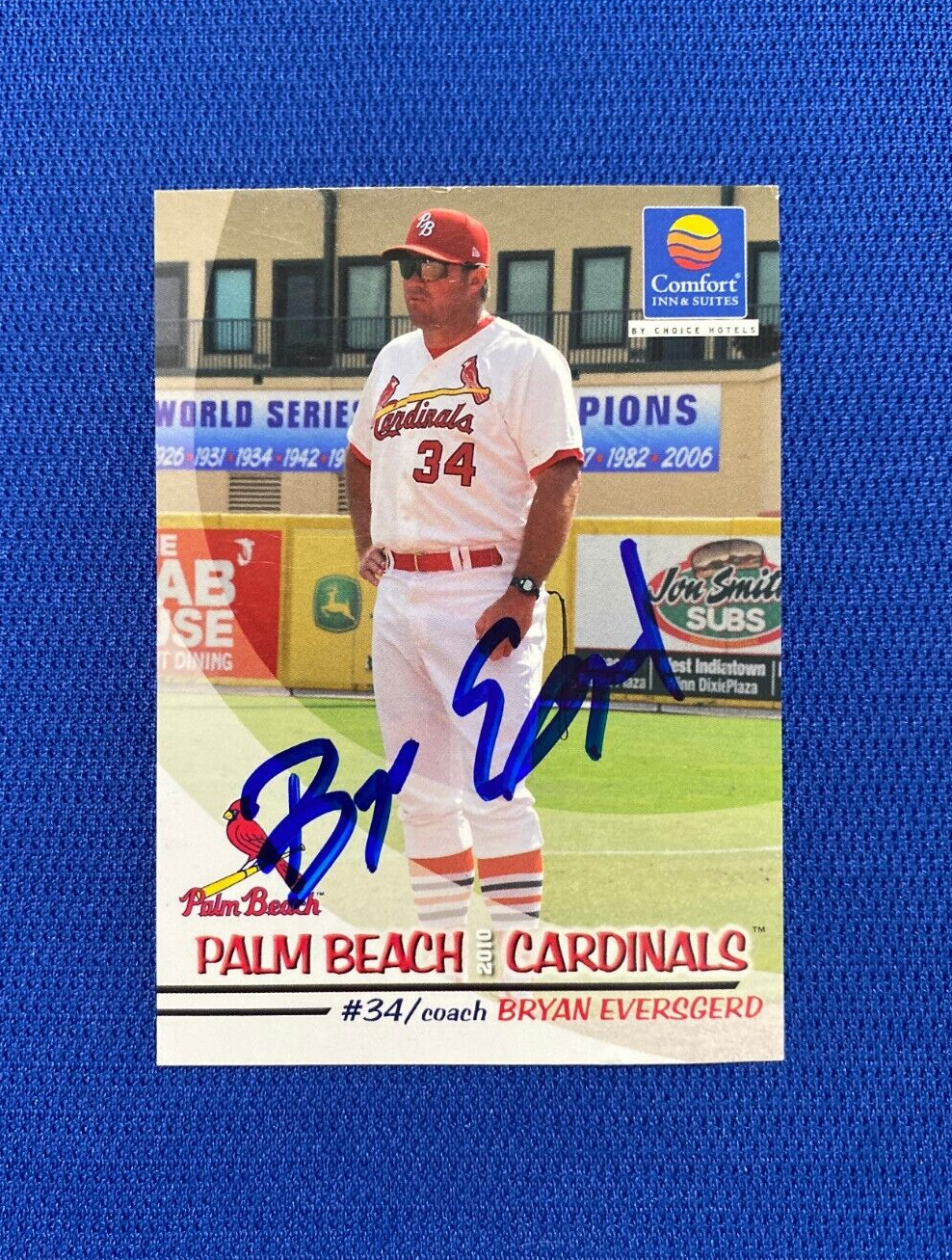 2010 GRANDSTAND BRIAN EVERSGERD PALM BEACH CARDINALS SIGNED MINOR LEAGUE W/COA