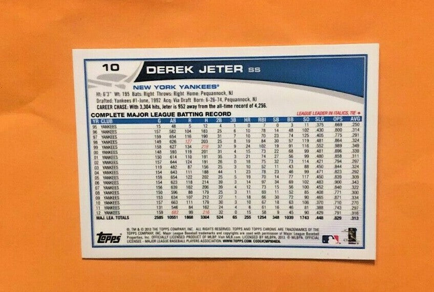 2013 TOPPS CHROME DEREK JETER YANKEES HALL OF FAME #10 