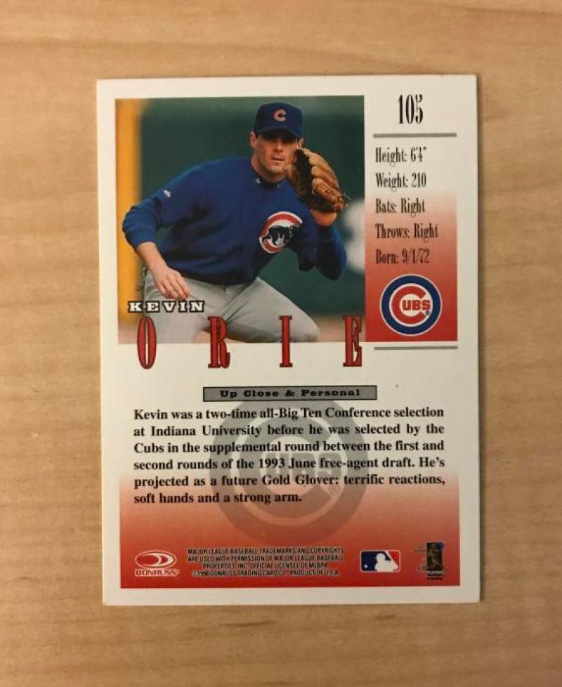 KEVIN ORIE CHICAGO CUBS SIGNED AUTOGRPAHED 1998 DONRUSS STUDIO CARD #105 W/COA 