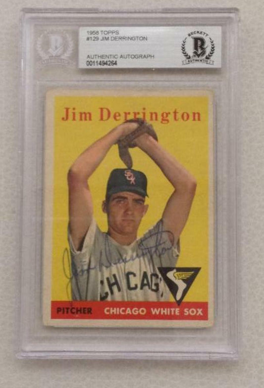 1958 TOPPS JIM DERRINGTON  #129 WHITE SOX  SIGNED CARD BECKETT AUTH AUTO VINTAGE