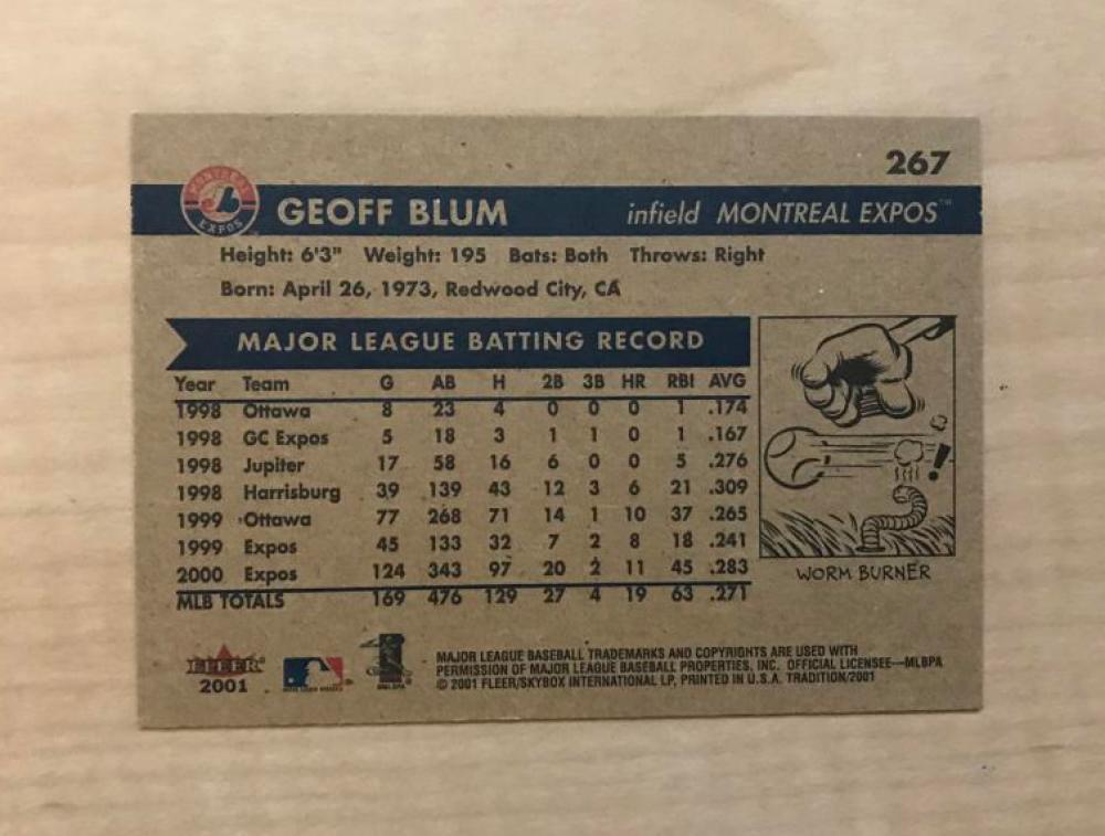 GEOFF BLUM MONTREAL EXPOS SIGNED AUTOGRAPHED 2001 FLEER TRADITION CARD#267 W/COA