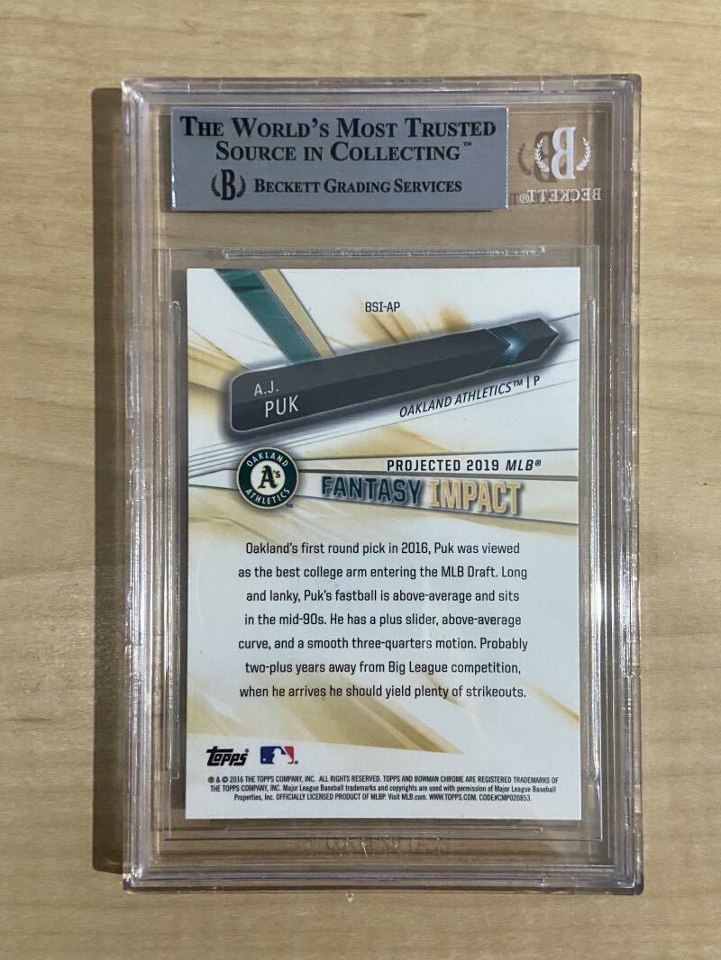 2016 BOWMAN CHROME DRAFT A.J. PUK A'S SIGNED CARD BECKETT AUTHENTIC AUTO