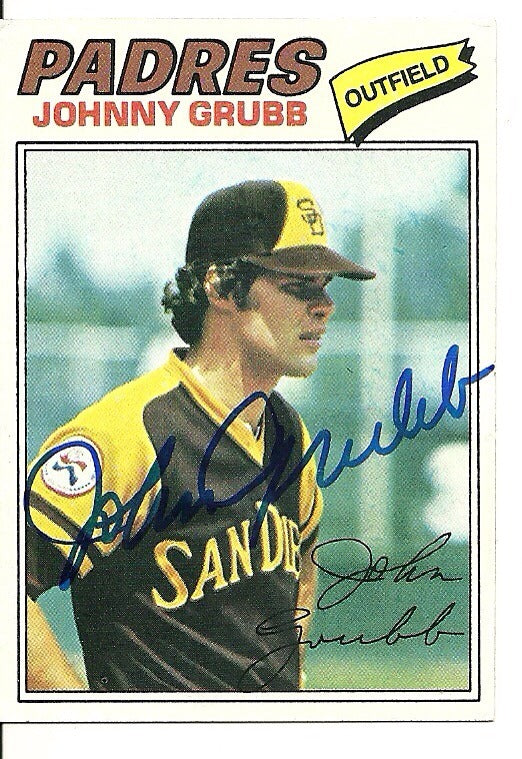JOHNNY GRUBB SAN DIEGO PADRES SIGNED AUTOGRAPHED 1977 TOPPS CARD #286 W/COA