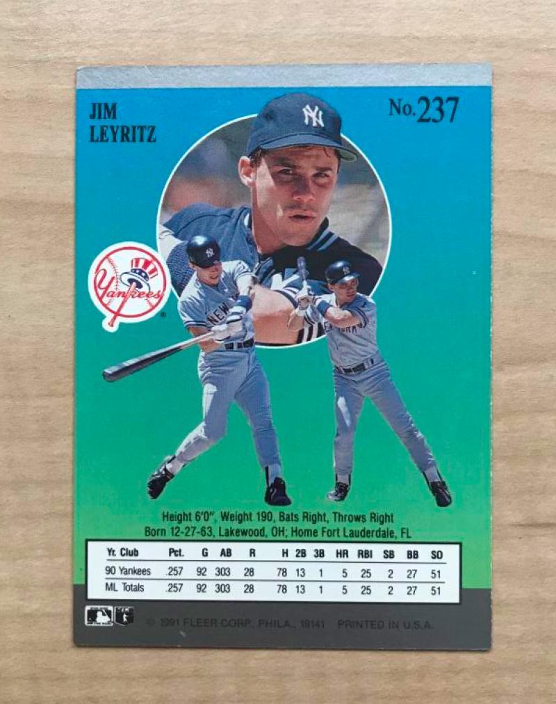 JIM LEYRITZ NEW YORK YANKEES SIGNED AUTOGRAPHED 1991 FLEER CARD #237 W/COA