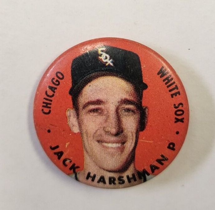 VINTAGE 1959 JACK HARSHMAN CHICAGO WHITE SOX COLLECTIBLE BLUE BUTTON PIN RARE