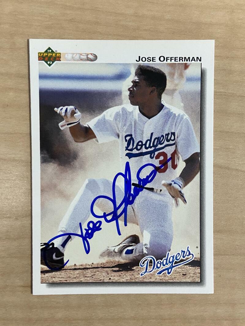 JOSE OFFERMAN LOS ANGELES DODGERS SIGNED 1992 UPPER DECK CARD #532 W/COA