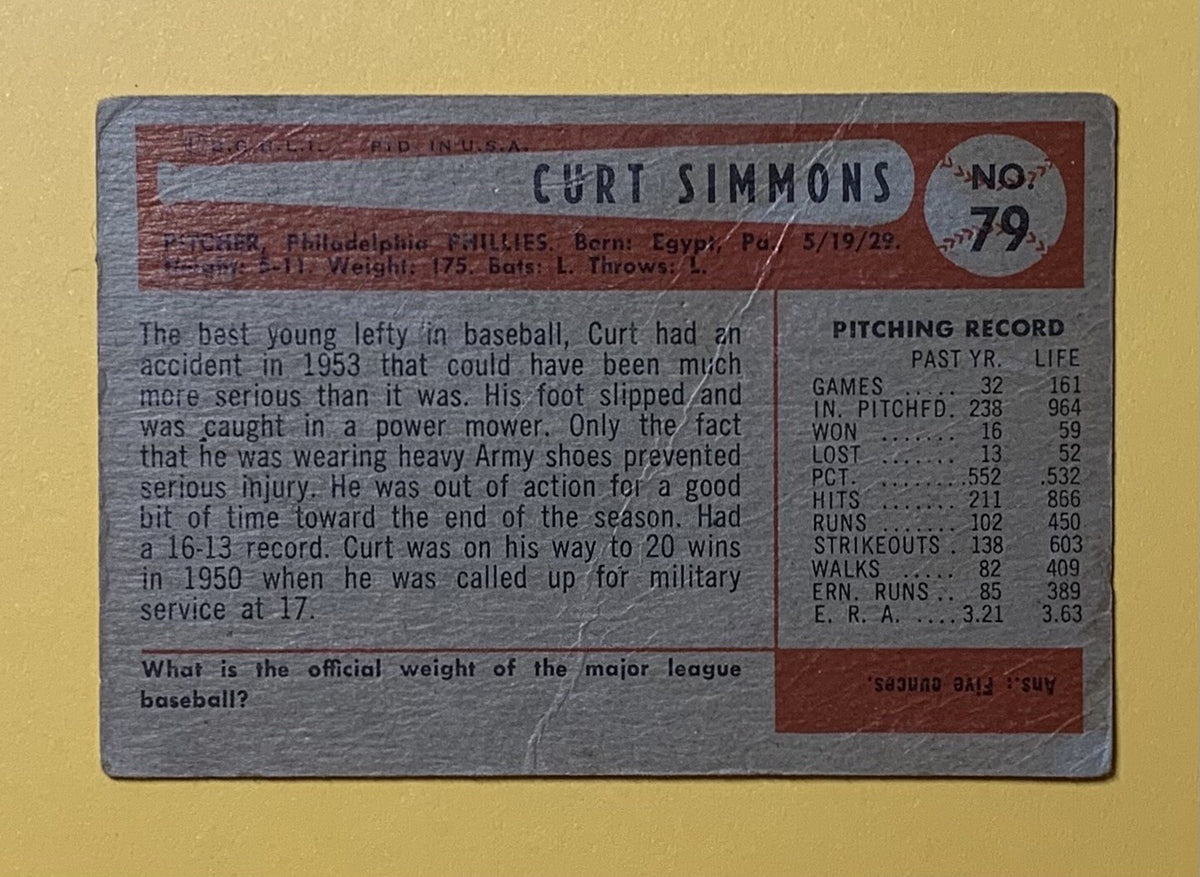 1954 BOWMAN CURT SIMMONS #79 PHILLIES
