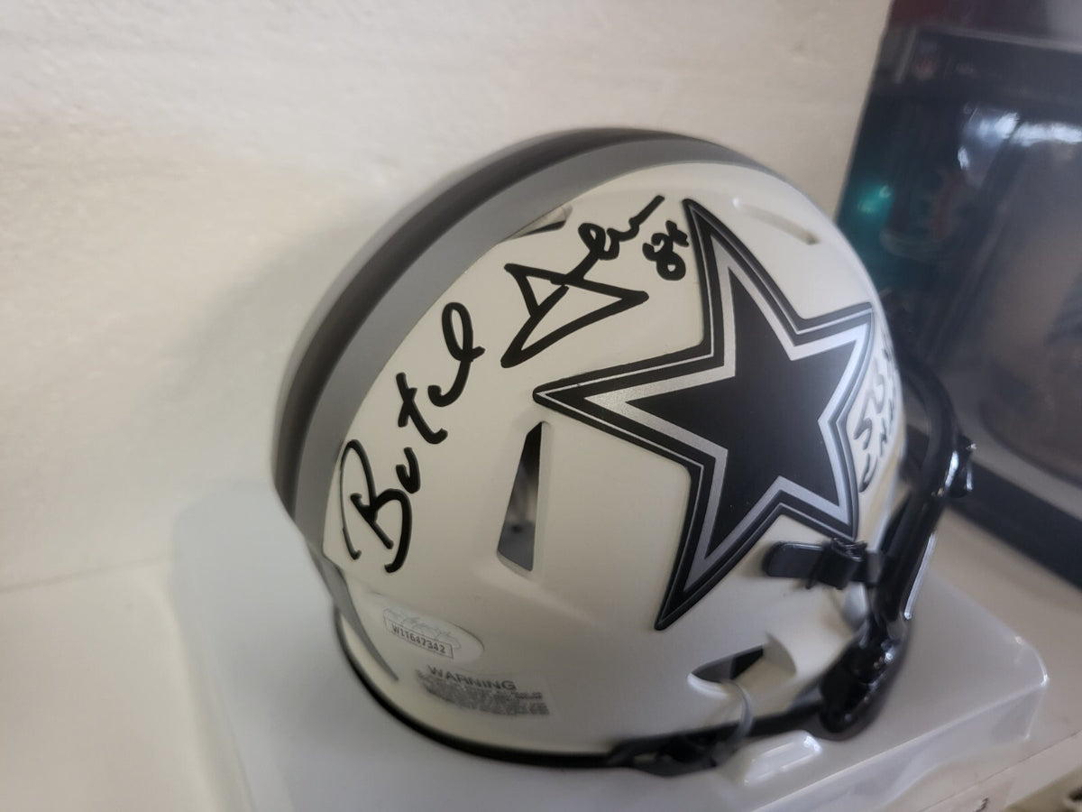 BUTCH JOHNSON COWBOYS SB CHAMPS SIGNED AUTO LUNAR MINI HELMET JSA #WIT647342