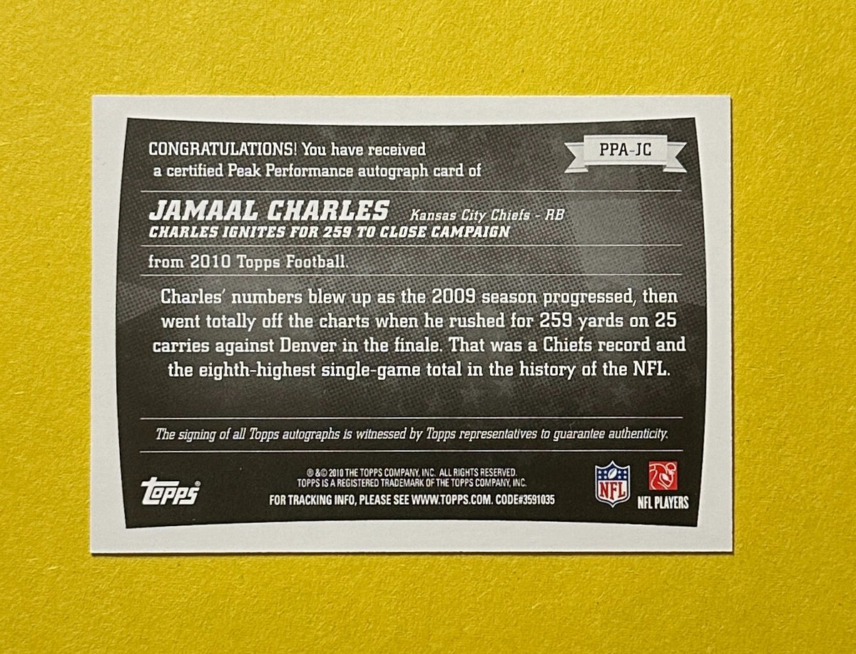 2010 TOPPS JAMAAL CHARLES PEAK PERFORMANCE AUTOGRAPH #PPA-JC CHIEFS